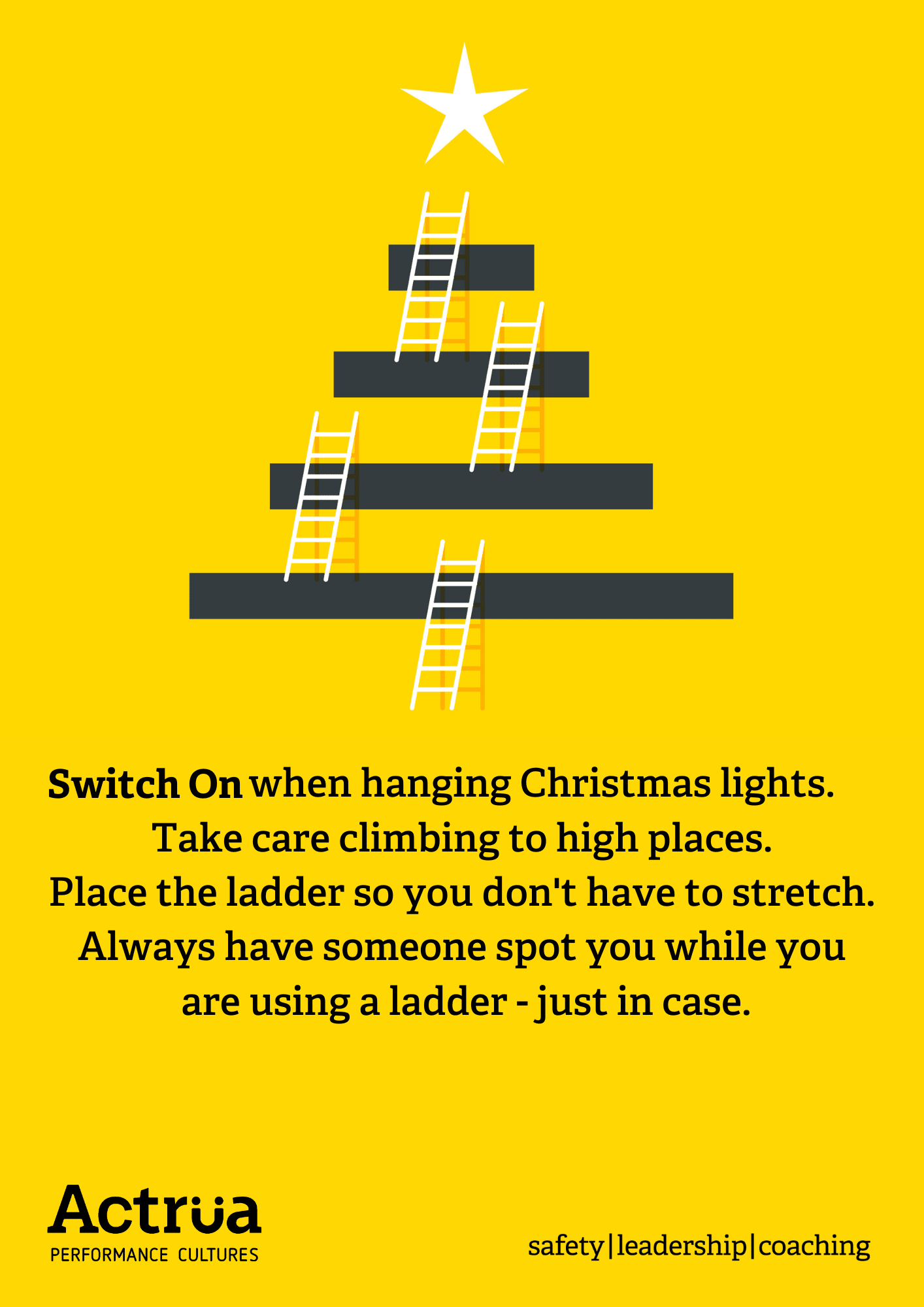Switch On when hanging lights and decorations this Christmas. Be ladder safe.
